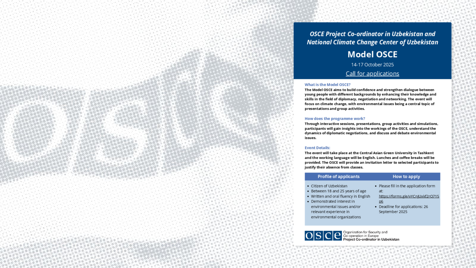 Call for applications: Model OSCE